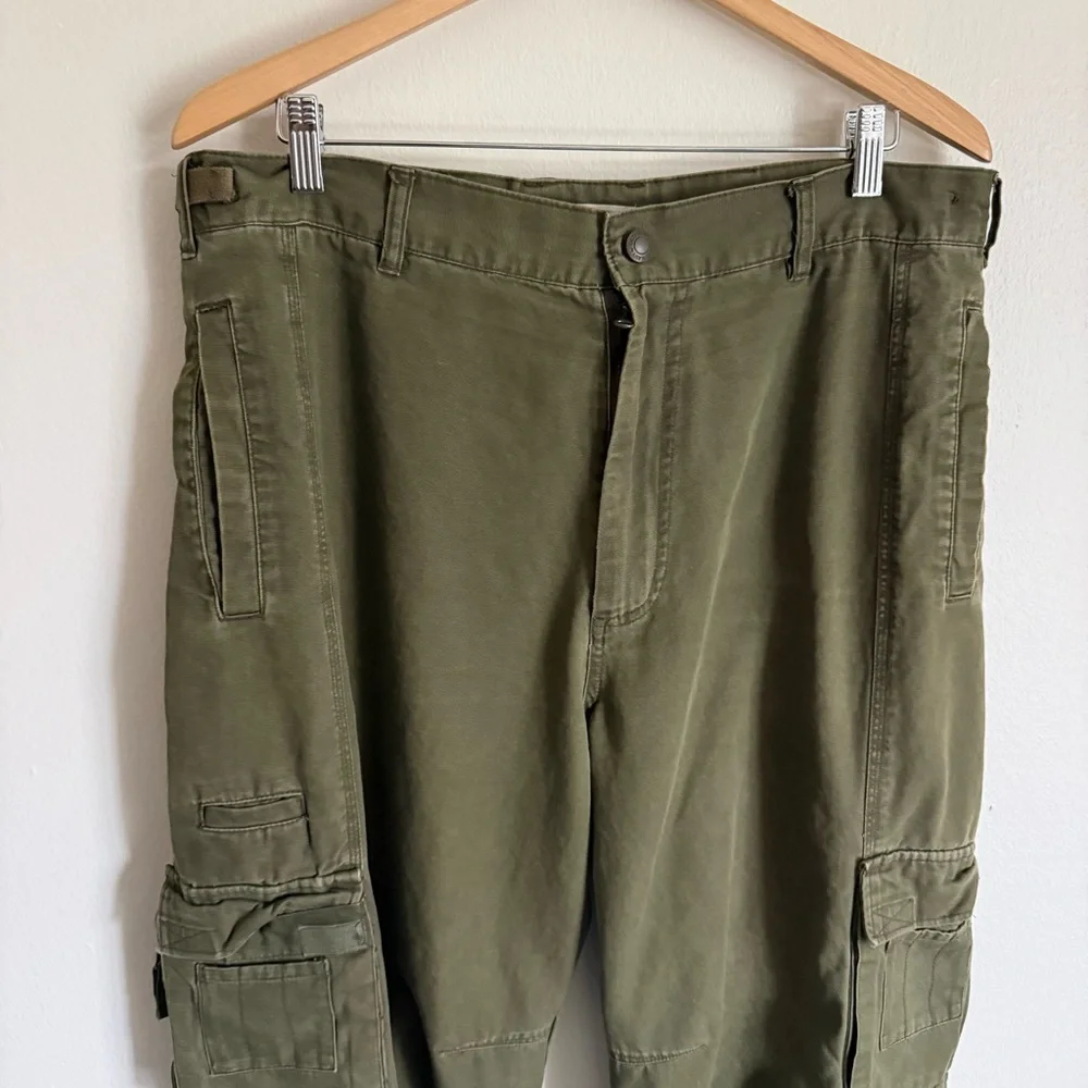 Y2K Old Navy Men's Olive Green Cargo Pants Size 36 Baggy Workwear Utility Cotton